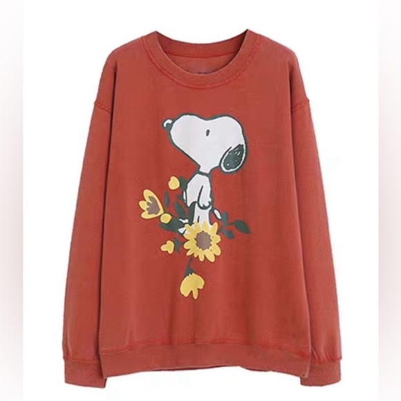 Peanuts Tops - Snoopy Dog Floral Peanuts in Rust Brown SZ Large